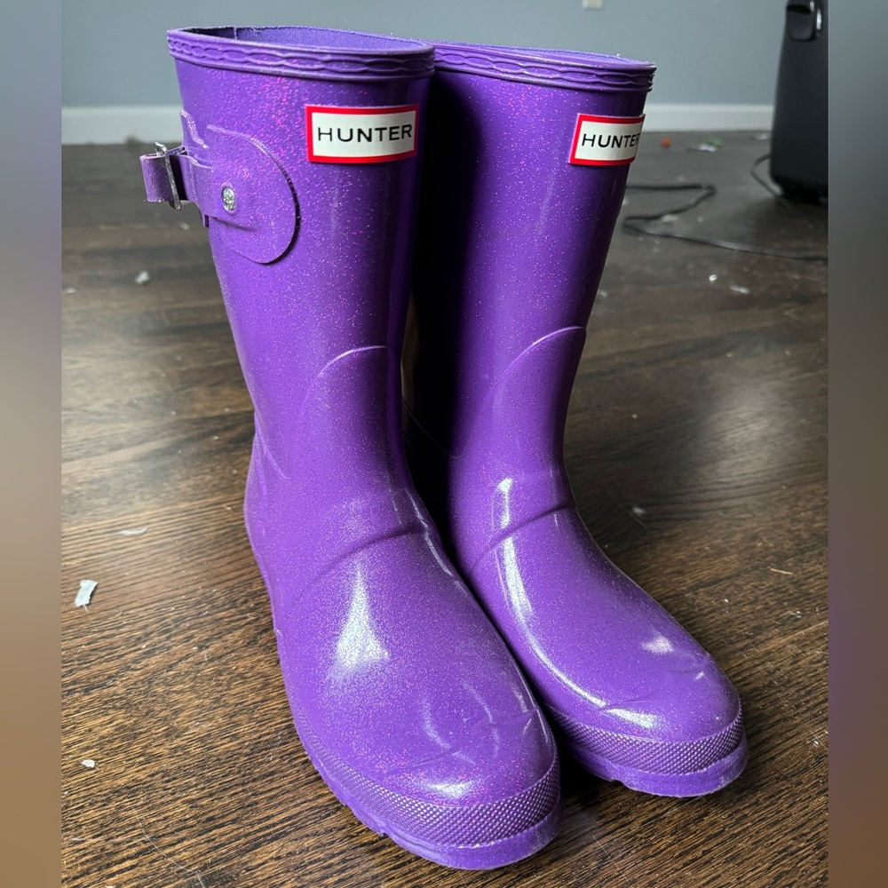 Hunter women’s royal purple glitter rain boots wellies size US 9 - hardly worn